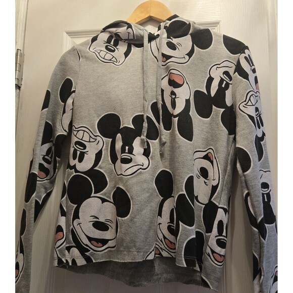 Mickey Mouse All Over Print Hoodie Women’s Small Disney Sweatshirt Grey - Picture 1 of 8